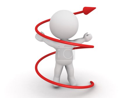 Téléchargez les photos : Personnage 3D avec une flèche spirale autour de lui. Isolé sur fond blanc
. - en image libre de droit