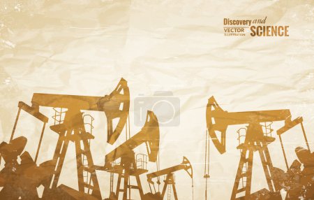 Illustration for Oil industry background with oil pumps over old paper. Vector illustration. - Royalty Free Image