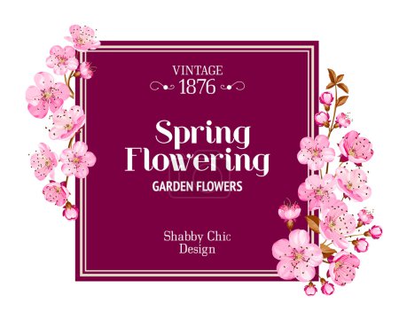 Photo for Spring card design with blossom sakura flower. Vintage design - Royalty Free Image