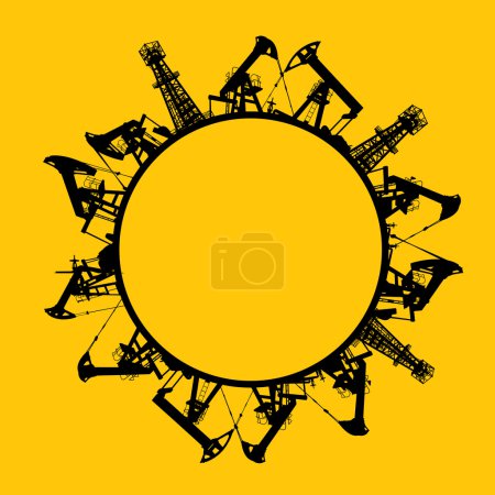Photo for Oil rig icon in line design over orange background. Oil pump jack silhouette design. Wind turbines generating electricity.  Wind turbine generate electricity. Green energy. Vector illustration - Royalty Free Image
