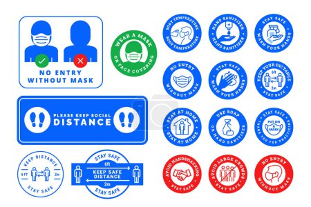 Set of Coronavirus Covid-19 prevention signs. Vector illustrations for protective measures against coronavirus disease. Concepts for labels and stickers, web banners, marketing material, social media.