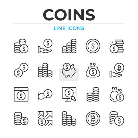 Illustration for Coins line icons set. Modern outline elements, graphic design concepts, simple symbols collection. Vector line icons - Royalty Free Image