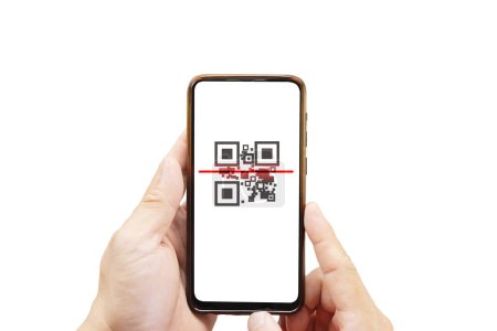 Photo for Hand holding smartphone to scan QR code payment , online shopping , cashless technology concept. - Royalty Free Image