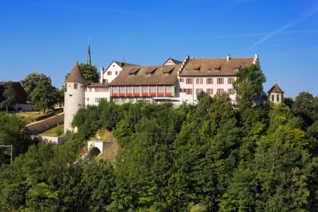 Foto de Castillo Laufen en la roca sobre el Rhinefall - la cascada más grande de Europa - Imagen libre de derechos