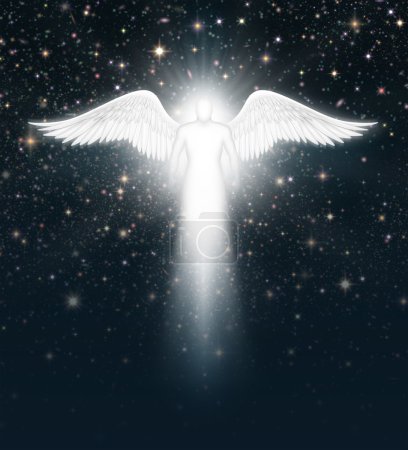 Photo for Digital illustration of an angel in the night sky full of stars. - Royalty Free Image