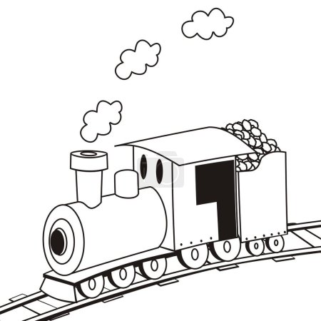 Téléchargez les illustrations : Locomotive à vapeur, livre à colorier, icône vectorielle - en licence libre de droit