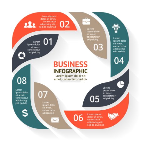 Ilustración de Diagrama de flechas de círculo para presentación infográfica gráfica con opciones de piezas de 8 pasos
. - Imagen libre de derechos