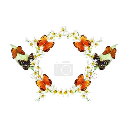 rama de flores y mariposas aisladas sobre un fondo blanco
rama de flores y mariposas aisladas sobre un fondo blanco