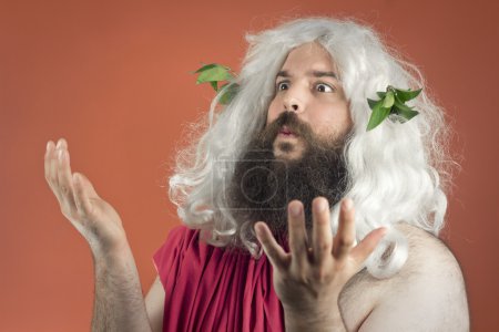 Photo for Pleading zeus throws his hands in the air and says what? - Royalty Free Image