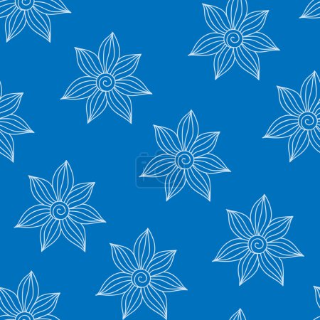 Ilustración de Henna MehendyTattoo Doodles Patrón sin costuras sobre un fondo azul - Imagen libre de derechos