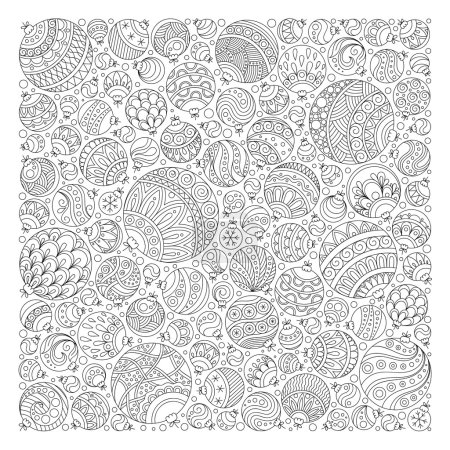 Illustration for Pattern for coloring book. Christmas hand-drawn decorative elements in vector. Fancy Christmas balls, stars. Pattern for coloring book. Black and white pattern. - Royalty Free Image