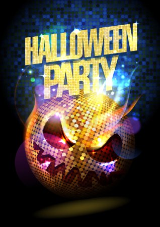 Illustration for Halloween party poster with spooky disco ball. - Royalty Free Image