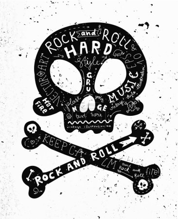 Illustration for Vintage Label with Black Skull and Crossbones, Rock and Roll Style. Typography Elements. - Royalty Free Image