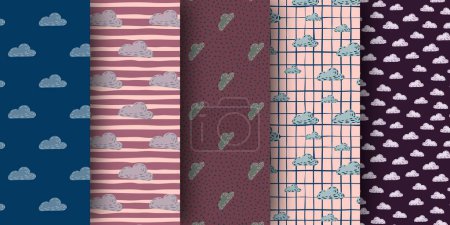 Ilustración de Conjunto de patrón de garabatos sin costura con formas de nubes. Perfecto para el diseño de la tela, impresión textil, envoltura, cubierta. Ilustración vectorial - Imagen libre de derechos