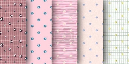 Ilustración de Conjunto de patrón sin costuras con siluetas de perlas de garabato. Círculo submarino forma colección de fondo. Fondo decorativo para papel pintado, textil, papel de envolver, impresión de tela. Ilustración vectorial. - Imagen libre de derechos