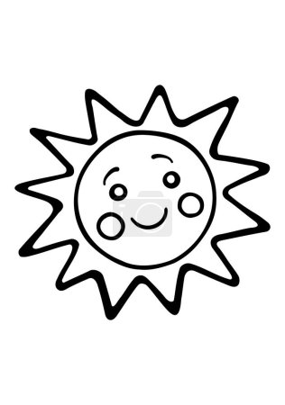 Souriant soleil mignon brillant rayons.Black vecteur Cartoon silhouette contour Kawaii ligne Art dessin Illustration.Plotter découpe.Vinyle autocollant autocollant decal.Laser coupe.Coloriages pour enfants.DIY.Weather
