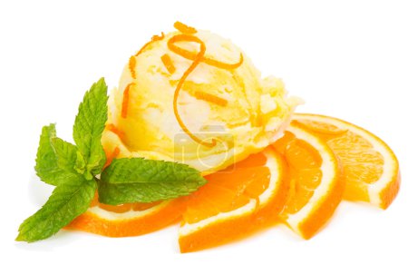 Orange ice cream with fruit and zest