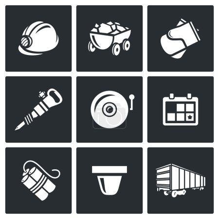 Illustration for Mine Flat Icons collection on a black background for design - Royalty Free Image