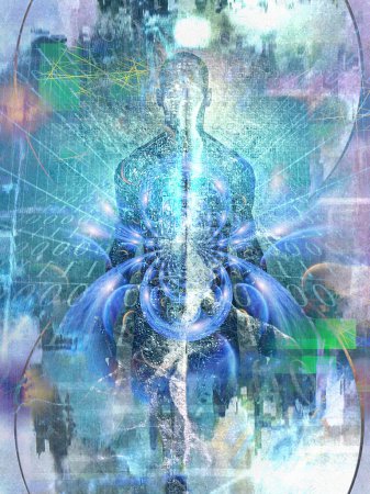 Photo for Future Man. Spirit emerges from digital space. Soul or aura and binary code. 3D rendering - Royalty Free Image