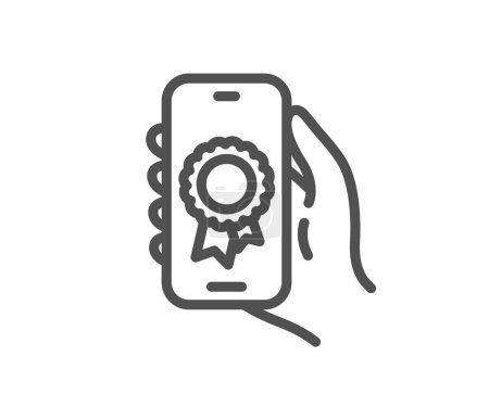 Ilustración de Icono de línea de aplicación de premio. Mantenga la señal del teléfono. Teléfono celular con símbolo de notificación de pantalla. Elemento diseño de calidad. Icono de aplicación de premio de estilo lineal. Un derrame cerebral. Vector - Imagen libre de derechos