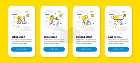 Illustration for Vector set of Security agency, Income money and Buyer line icons set. UI phone app screens with line icons. Meeting icon. Body guards, Wealth, Shopping customer. Team business. Vector - Royalty Free Image