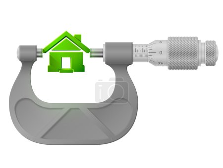Ilustración de Concepto de casa signo y herramienta de medición. Imagen vectorial cualitativa para arquitectura, edificio, bienes raíces, construcción, desarrollo, vivienda, etc. Tiene transparencia, modos de mezcla, malla, mezcla - Imagen libre de derechos