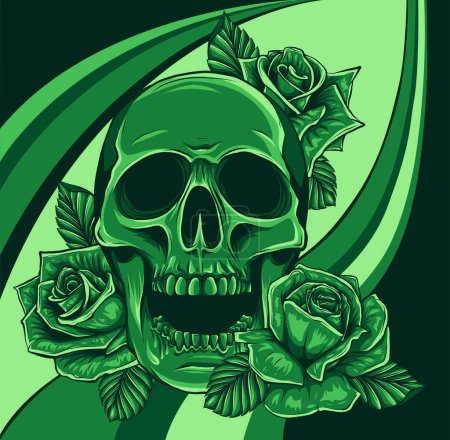 Ilustración de Un cráneo humano con rosas - Imagen libre de derechos