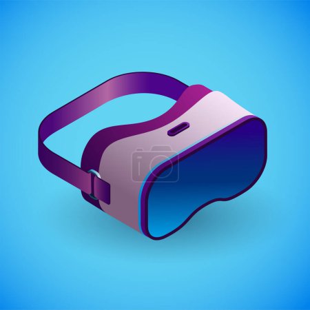 Foto de Gafas de realidad virtual realistas en isometría. Ilustración isométrica vectorial de dispositivos electrónicos, gafas VR. Aparato electrónico portátil, gafas aisladas sobre fondo azul - Imagen libre de derechos