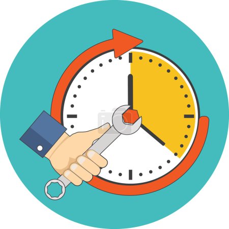 Illustration for Time management concept. Flat design. Icon in turquoise circle on white background - Royalty Free Image