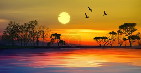 Hermoso paisaje con aves
