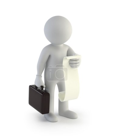 Téléchargez les photos : Petites personnes 3d homme d'affaires avec une liste de cas, fond blanc isolé - en image libre de droit