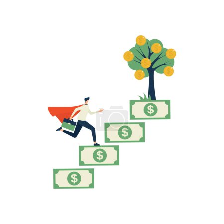 Photo for Financial freedom concept, man running on stages of money - Royalty Free Image