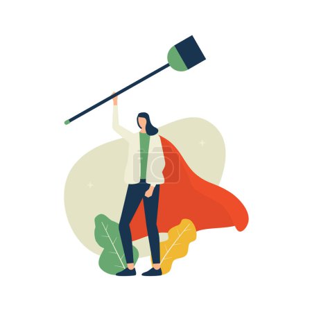 Illustration for Super mom, mother hold a broom - Royalty Free Image