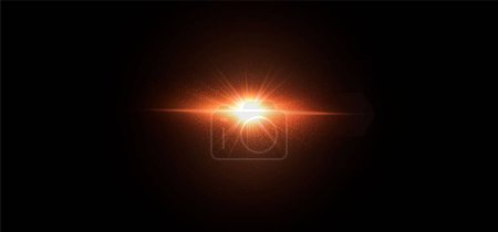 Ilustración de El sol está brillando rayos de luz brillante con un resplandor realista. Estrella de luz sobre fondo negro transparente. - Imagen libre de derechos