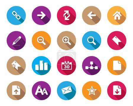 Illustration for Stock Vector colourful rounded web and office icons with shadow in high resolution. Scaled at any size and used for SEO, web page, blog, mobile apps, documents, graphic & printing. - Royalty Free Image