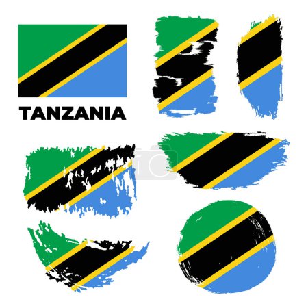 Ilustración de Bandera nacional de Tanzania creada en estilo grunge. Ilustración vectorial - Imagen libre de derechos