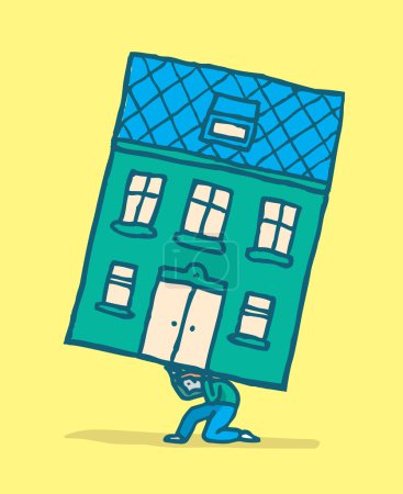 Illustration for Cartoon illustration of man moving his home by carrying it on his back - Royalty Free Image