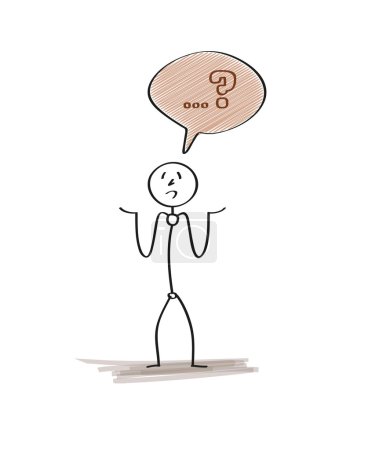 Ilustración de Hombre con hablar burbuja y signo de interrogación sobre fondo blanco - Imagen libre de derechos