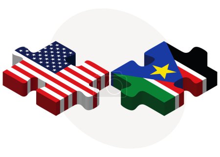 Banderas de Estados Unidos y Sudán del Sur en rompecabezas
