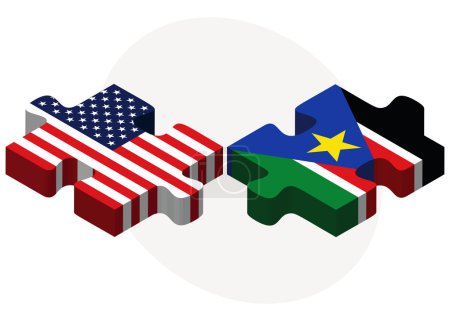 USA and South Sudan Flags in puzzle