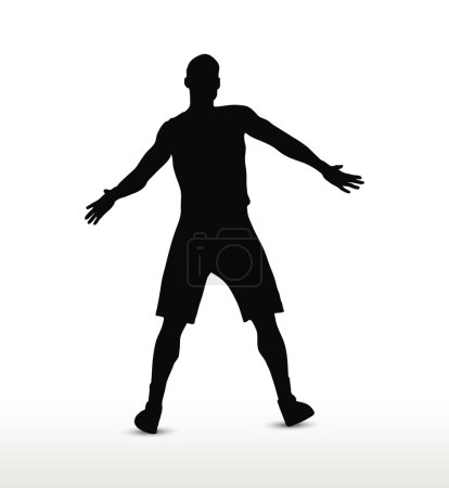 Téléchargez les illustrations : Image vectorielle - silhouette de joueur de basket-ball en pose de défense, isolé sur fond blanc - en licence libre de droit