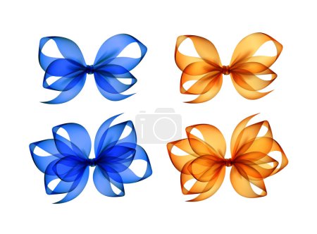 Ensemble d'arcs-cadeaux colorés orange jaune bleu transparent isolés 