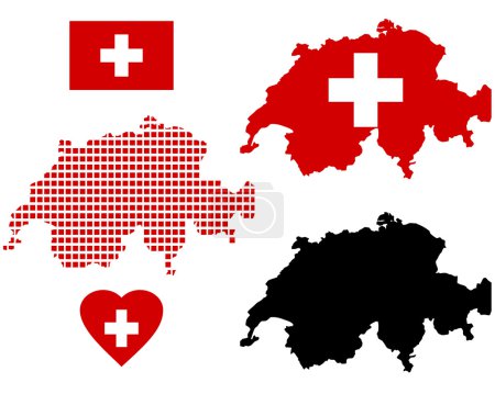 Ilustración de Mapa de Suiza en diferentes colores y símbolos sobre un fondo blanco - Imagen libre de derechos