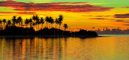 Beau coucher de soleil coloré sur une île tropicale aux Maldives
