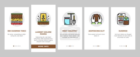 Ilustración de Prueba de suelo Naturaleza Onboarding Mobile App Page Screen Vector. Equipo de prueba de suelo y dispositivo Ph, análisis de laboratorio y uso de ilustraciones de plaguicidas - Imagen libre de derechos