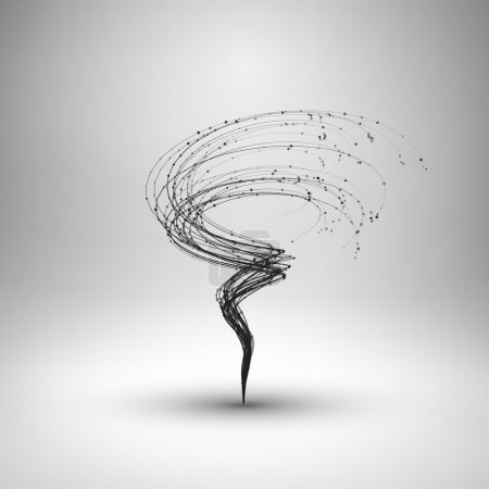 Ilustración de Tornado. Remolino con línea conectada y puntos. Estructura ondulada con cable. Concepto de conexión tecnológica. Ilustración abstracta vectorial
. - Imagen libre de derechos