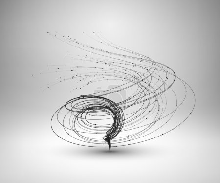 Illustration for Tornado. Swirl with connected line and dots. Wired wavy structure. Technology connection concept. Vector abstract illustration. - Royalty Free Image