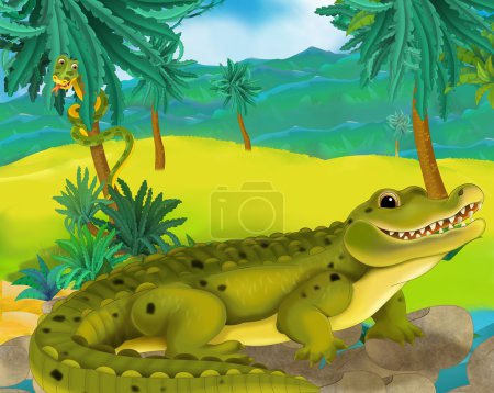 Photo for Cartoon scene - wild america animals - alligator - illustration for the children - Royalty Free Image