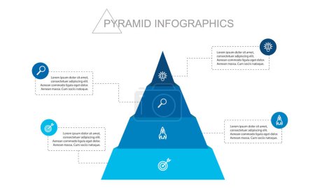 Ilustración de Pirámide de infografías. Pirámide de embudo con 5 gráficos - Imagen libre de derechos