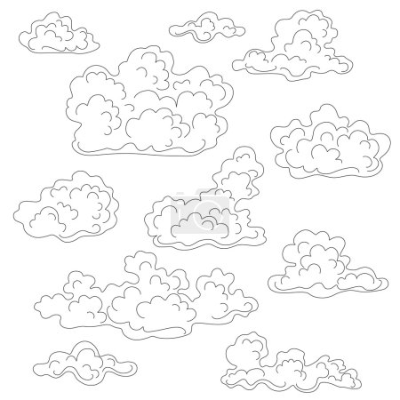 Illustration for Cumulus clouds outline set. Black and white elements for coloring. - Royalty Free Image